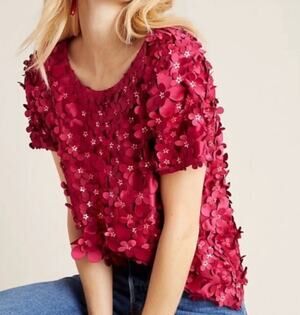 Anthropologie Varun Bahl Rosemarie Floral Blouse Pink 10